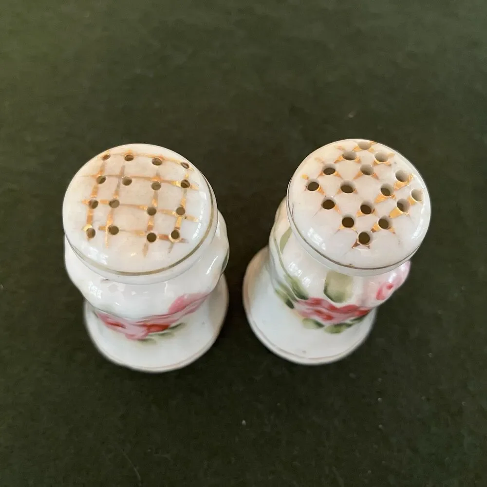 Vintage Nippon Hand Painted Salt and Pepper Shakers with Roses - Please Read